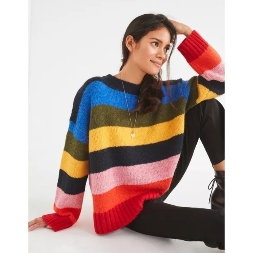 Urban Outfitters | Multicolor Striped Chunky Knit Crewneck Sweater Retro | Small